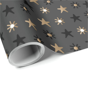 Elegant Scandi Christmas Gold & Black Wrapping  Wr Paper