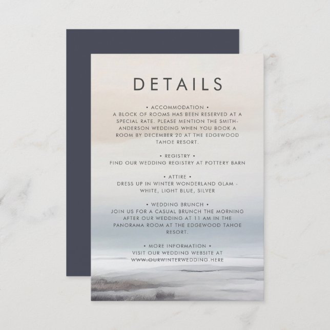 Elegant Scenic Abstract Landscape Winter Wedding Enclosure Card (Front/Back)