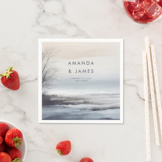 Elegant Scenic Abstract Landscape Winter Wedding Napkin (Insitu)