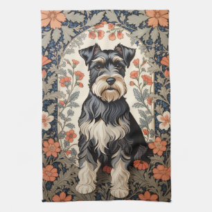 Elegant Schnauzer William Morris Inspired Floral Kitchen Towel