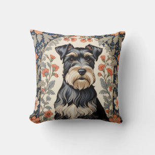 Elegant Schnauzer William Morris Inspired Floral Throw Pillow