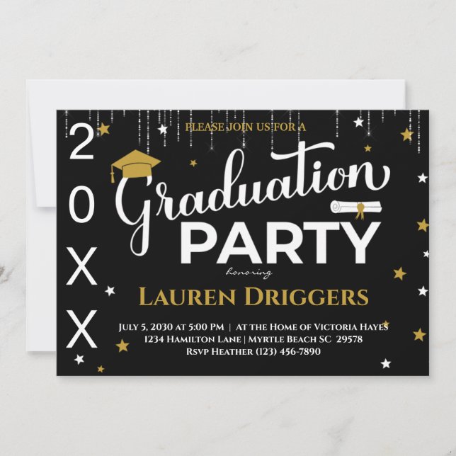 Elegant School  Graduation Photo Year Glitter Invitation (Front)