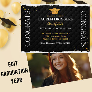 Elegant School Graduation Photo Year Glitter Invitation