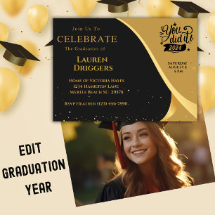 Elegant School  Graduation Photo Year Glitter Invitation