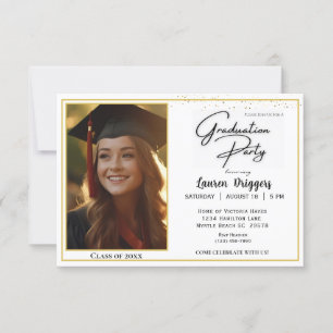  Elegant School Graduation Photo Year Glitter  Invitation