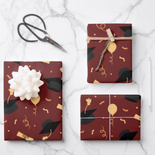 Elegant School Graduation Theme Burgundy  Wrapping Paper Sheet