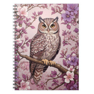 Elegant Scops Owl Purple Floral Notebook