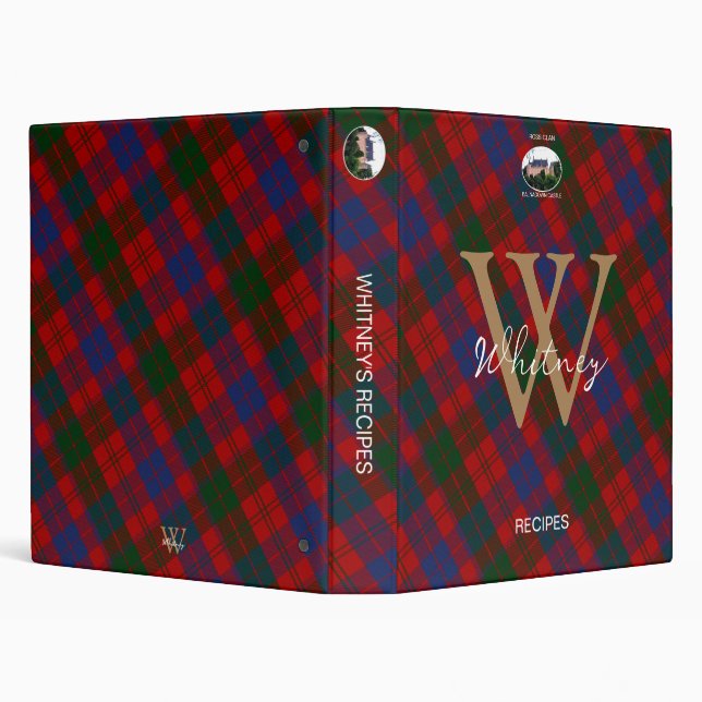 Elegant Scottish Ross Tartan Monogram Name Recipe Binder (Background)