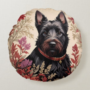 Elegant Scottish Terrier Dog Portrait  Round Pillow