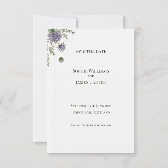 Elegant Scottish Thistle Corner Wedding Save The D Date (Front)