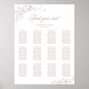 Elegant Scrip 12 Table Rose Wedding Seating Chart