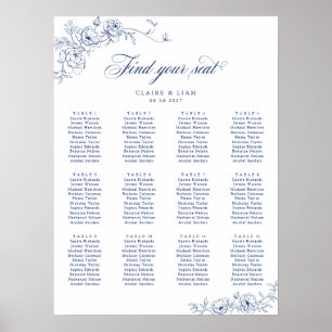 Elegant Scrip 12 Table Rose Wedding Seating Chart