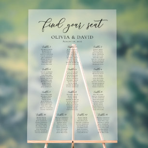 Elegant Script 13 table Seating Chart Acrylic Sign