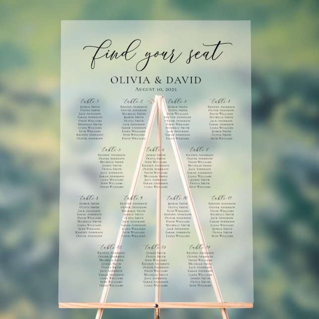 Elegant Script 14 table Seating Chart Acrylic Sign (Neutral)