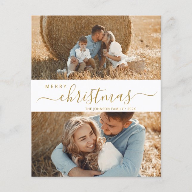 Elegant Script 2 Photo Christmas Holiday Card (Front)