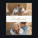 Elegant Script 2 Photo Collage Christmas Flyer<br><div class="desc">Modern, Minimalist, Elegant „Merry Christmas” Script 2 Photo Collage Christmas Holiday Paper Flyer in gold and white. This festive, clear minimalist, twoo (2) family photo holiday card template features a pretty grid photo collage and saying „Merry Christmas”! The „Christmas” greeting text script is written in a hand lettered swirly swash...</div>