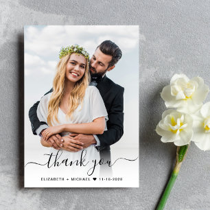 Elegant Script 2 Photo Dusty Blue Wedding Thank You Card