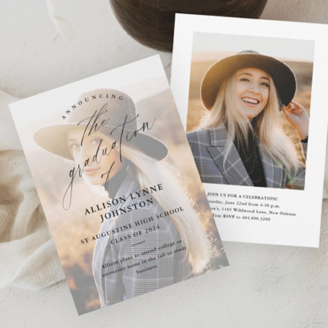 Elegant Script 2 Photo Graduation Invitation (Elegant script 2 photo graduation invitation announcement.)