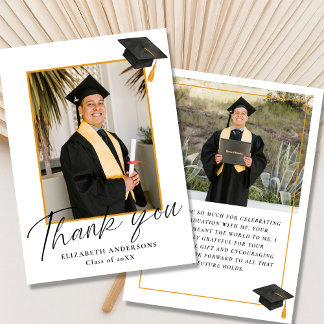 Elegant Script 2 Photo Graduation Thank you Card