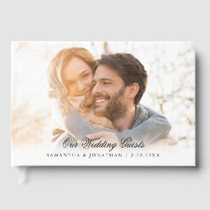 Elegant Script 2 Photos Wedding Guest Book