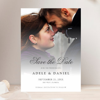 Elegant Script 2 Sided Photo Save the Date Wedding