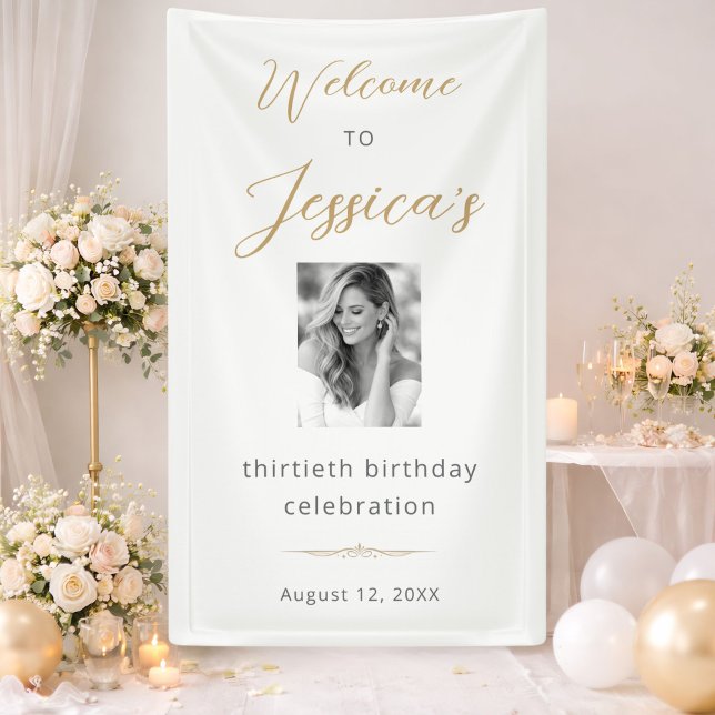 Elegant Script 30th Birthday Party Photo Welcome Banner (Creator Uploaded)