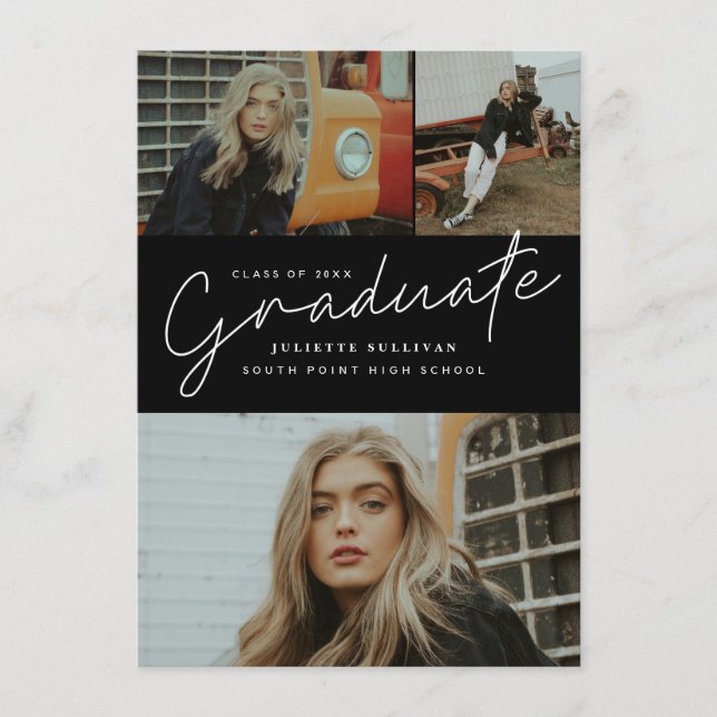 Elegant Script 3 Collage Graduation Party (Front)