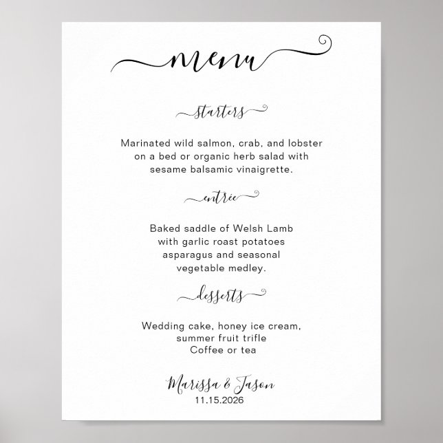 Elegant Script  3 course Wedding Menu  Poster (Front)