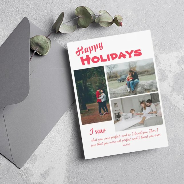 Elegant Script 3 Photo Collage Holidays Card (Creator Uploaded)