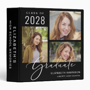Elegant Script 3 Photo Graduation Black Binder
