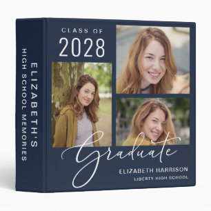 Elegant Script 3 Photo Graduation Blue Binder