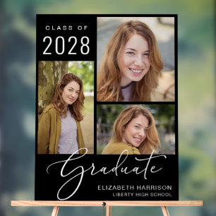 Elegant Script 3 Photo Graduation Welcome Acrylic Sign