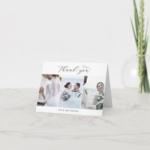 Elegant Script 3 Photo Template Folded Thank You