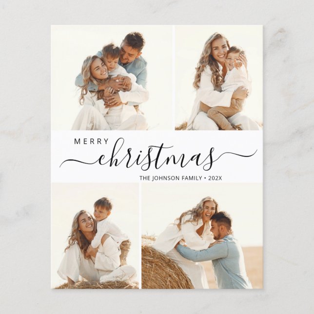 Elegant Script 4 Photo Christmas Holiday Card (Front)