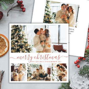 Elegant Script 4 Photo Collage Christmas Card