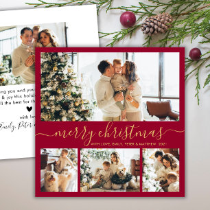 Elegant Script 4 Photo Collage Christmas Holiday C Card