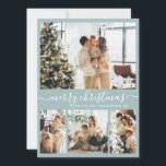 Elegant Script 4 Photo Collage Christmas Holiday C Card<br><div class="desc">Minimalist, Elegant Calligraphy 4 Photo Collage Merry Christmas Script Holiday Card in light dusty blue. This festive, simple four (4) photo holiday card template feature a nice grid photo collage and says „Merry Christmas”! The „Merry Christmas” greeting text is written in a beautiful hand lettered swirly swash-tail font type. On...</div>