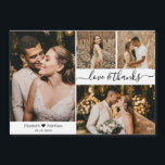 Elegant Script 4 Photo Collage Wedding Thank You<br><div class="desc">Elegant, Minimalist Black and White Hand Lettered Wedding 4 Photo Collage Thank You Magnetic Card. Stylish wedding thank you card template featuring four (4) photo with the text "Love and thanks" in a swirly hand lettered typography script swash-tail font in black on white background. Small heart shape between the names....</div>