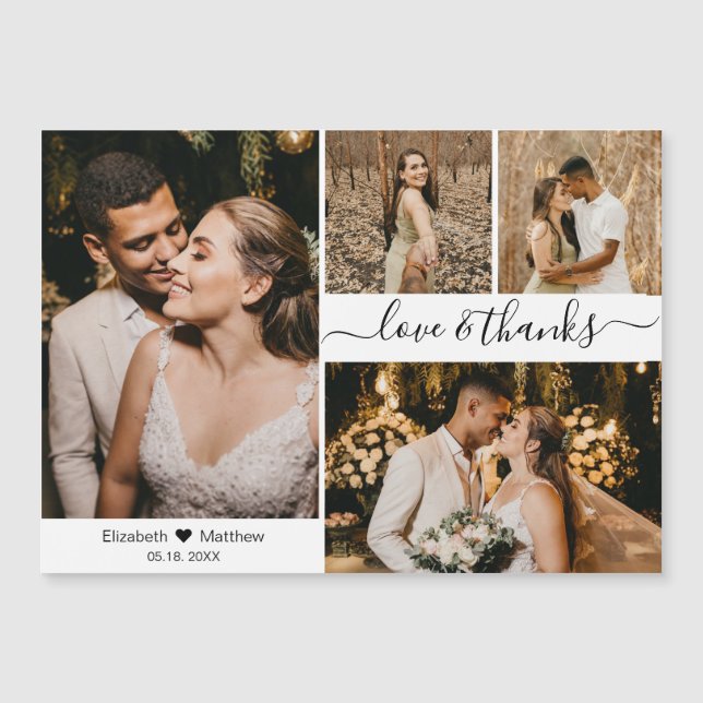 Elegant Script 4 Photo Collage Wedding Thank You  (Front)