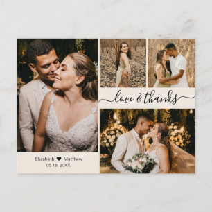 Elegant Script 4 Photo Collage Wedding Thank You P Postcard