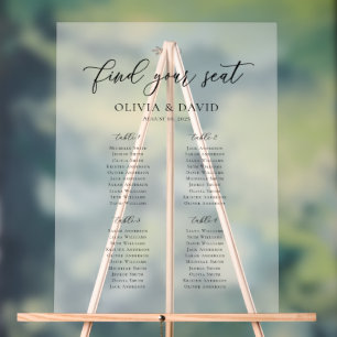 Elegant Script 4 table Seating Chart Acrylic Sign