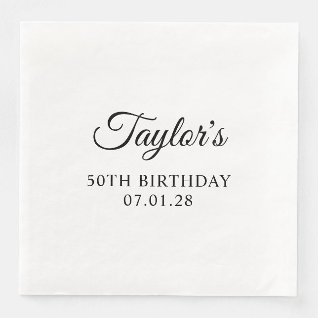 Elegant Script 50th Birthday Napkin (Front)