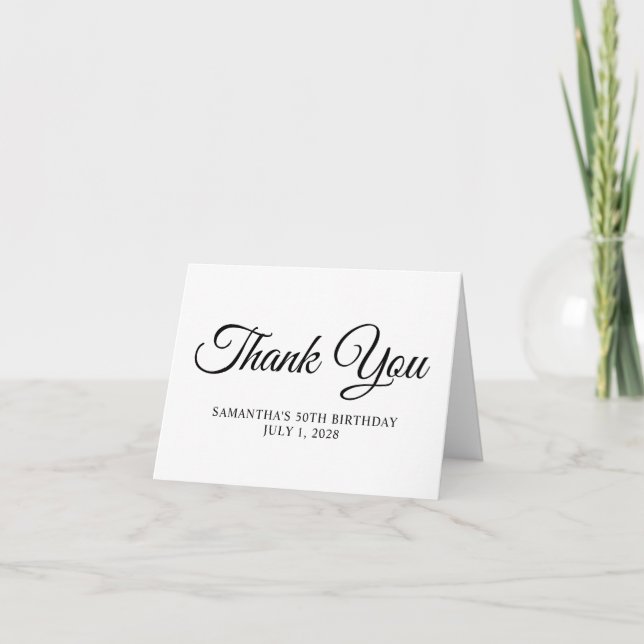 Elegant Script 50th Birthday Thank You Card (Front)