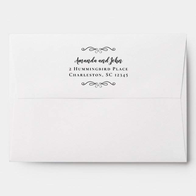 Elegant Script 5x7 Return Address Wedding Black Envelope (Back (Top Flap))