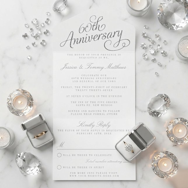 Elegant Script 60th Diamond Wedding Anniversary All In One Invitation (Creator Uploaded)