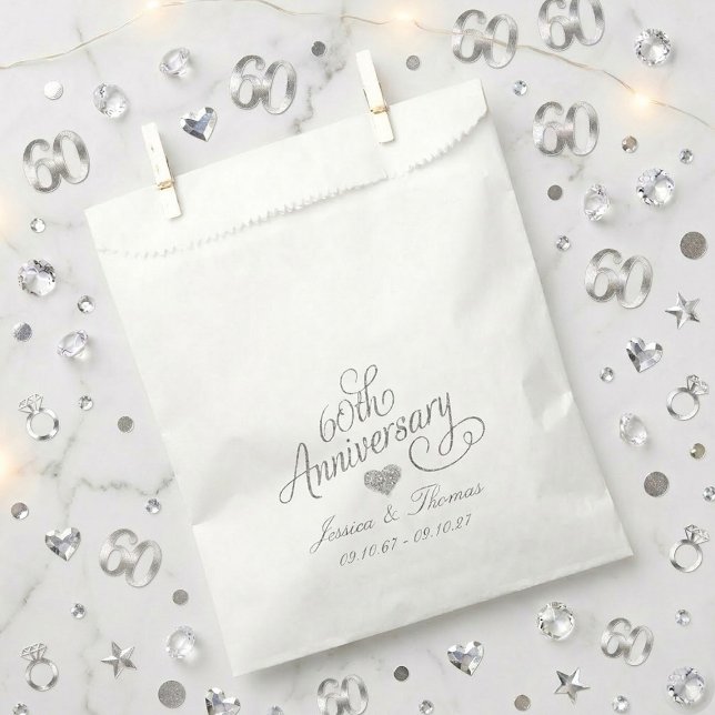 Elegant Script 60th Diamond Wedding Anniversary Favour Bag (Creator Uploaded)