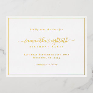Elegant Script 80th Birthday Save the Date card