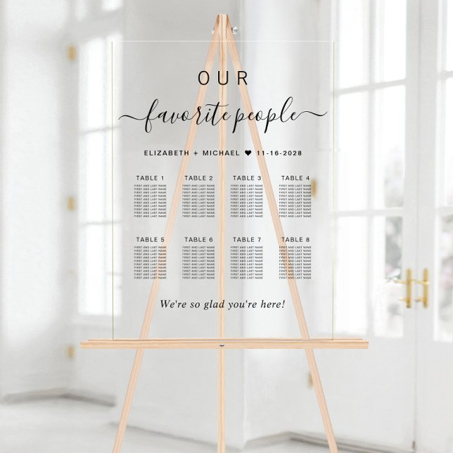 Élégant Script 8 Mariage de table Tableau de siège (Créateur téléchargé)