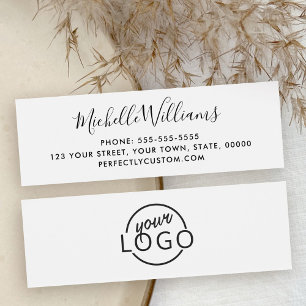 Elegant script add logo white Mini Business Card