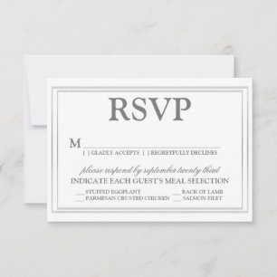 Elegant Script and Silver Border Wedding RSVP Card